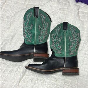 Justin Boots Green and Black Leather Western Boots